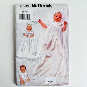 Butterick 6609 Infant Gown Jumpsuit & Bonnet NB-M (Up To 21 lb) UNCUT